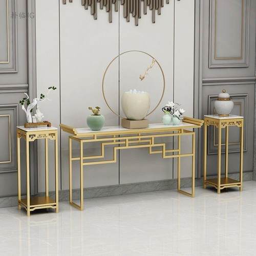 现代简约玄关桌中式铁艺大理石 客厅轻奢玄关柜 金色条案供桌佛台
