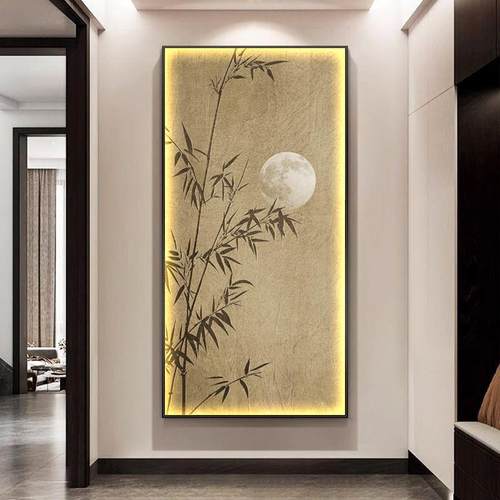 宋代美学玄关装饰画客厅禅意走廊过道挂画新中式竹子茶室壁画灯画