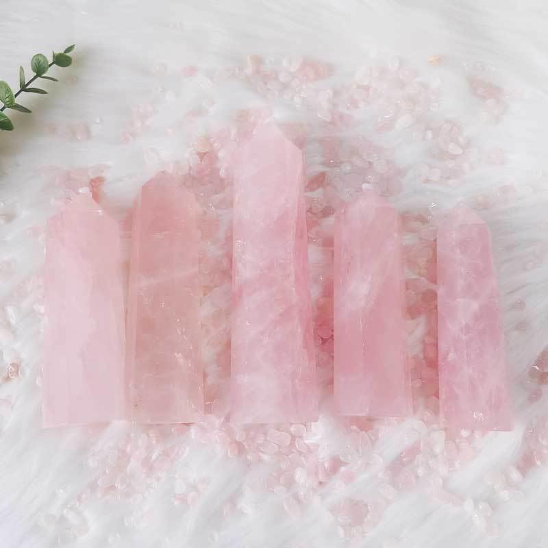 弘晶远水晶 天然粉水晶柱粉晶大柱子 芙蓉石水晶柱单尖柱六棱柱