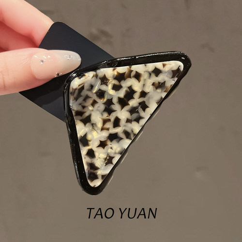 法式黑豹纹三角抓夹中号发量少