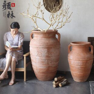 罐陶陶装饰款陶罐陶红特大号景观手工园林落地红仿古花盆超大做旧