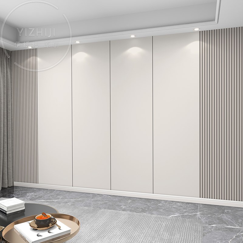 简约大气仿木纹格栅线条客厅背景墙纸影视壁画高级轻奢Z奶油风壁