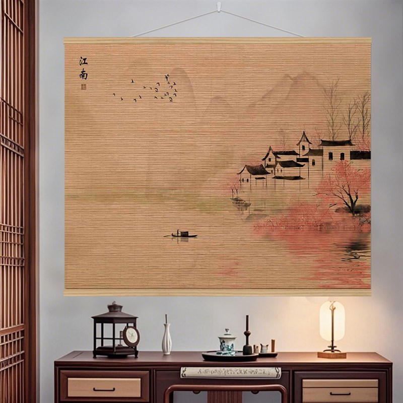 富水长流竹帘聚宝盆办公室装饰挂画 画国C画 画沙发背景风景山水