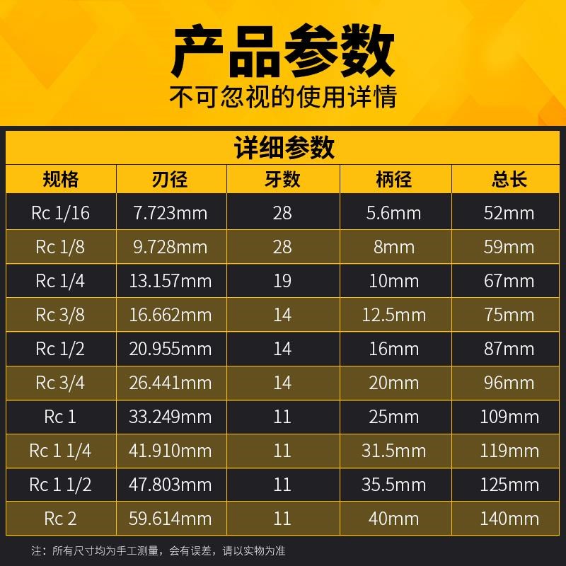 管螺纹丝锥R-RC机用丝攻圆锥1/16 1又1/8 1/4 3L/8 1/2 3/4 1寸2