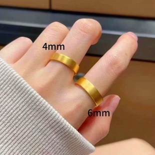 古法金包银e平面素圈戒指女平底指环时尚情侣对戒尾戒食指戒婚戒