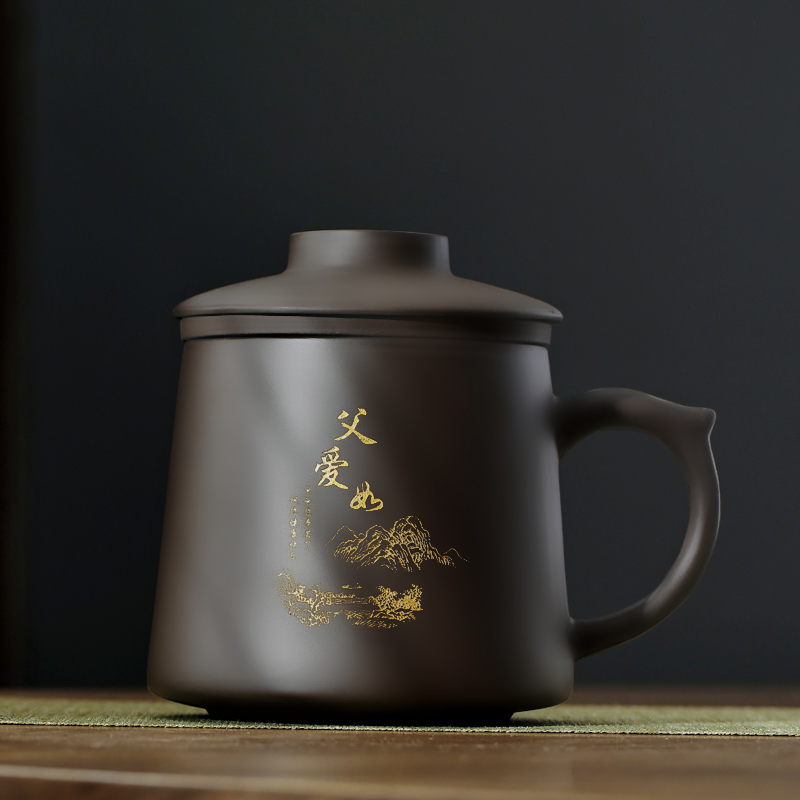 紫砂水杯带盖家用主人杯茶水分离茶杯办公室会议R杯男士老板杯定