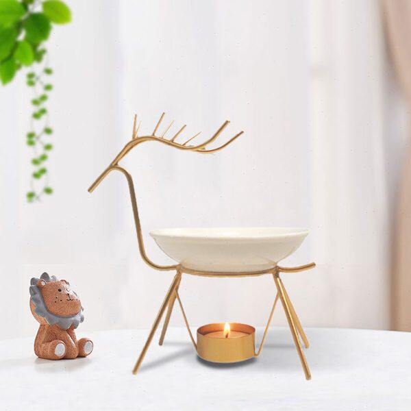 风鹿摆件烛台炉香薰灯北欧轻奢金属蜡烛香薰小金色欧式复古家居