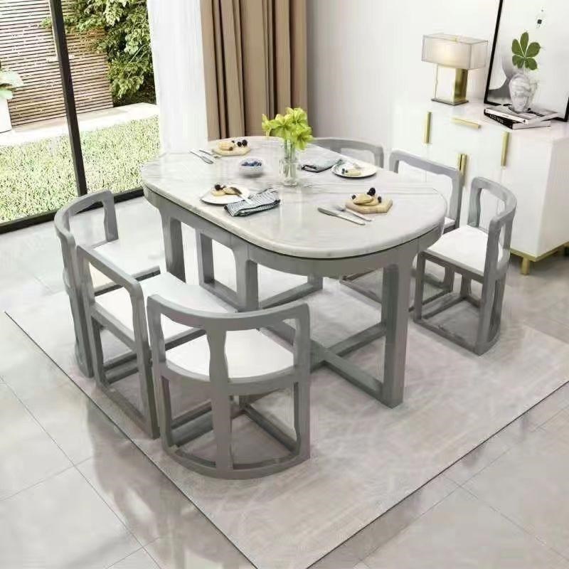 岩板餐桌椅组合方圆形仿大理石实木餐I桌简约现代小户型家用饭桌