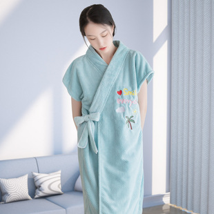 浴袍女夏款四季通用新款吸水w速干美容院可穿浴巾酒店浴衣绣花睡