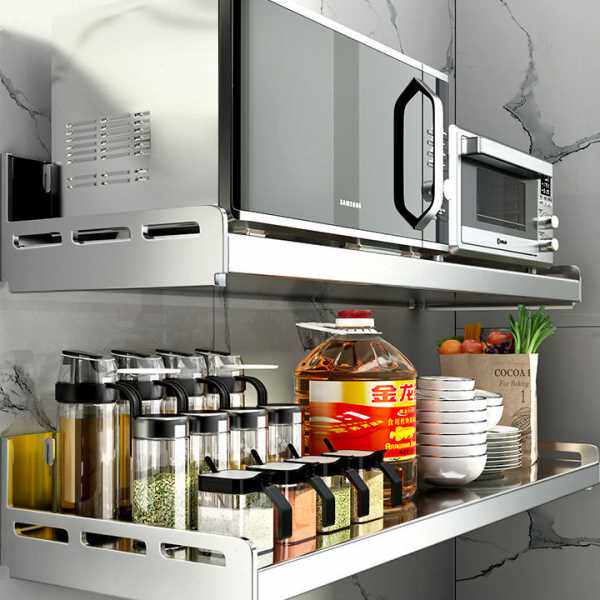 304不锈钢微波炉架子置物架壁挂式厨房墙上免打孔挂烤箱收纳支架