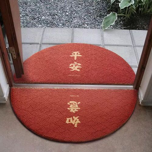 半圆入户门地垫红色高级感防滑耐脏可裁剪丝圈脚T垫子进门玄关门