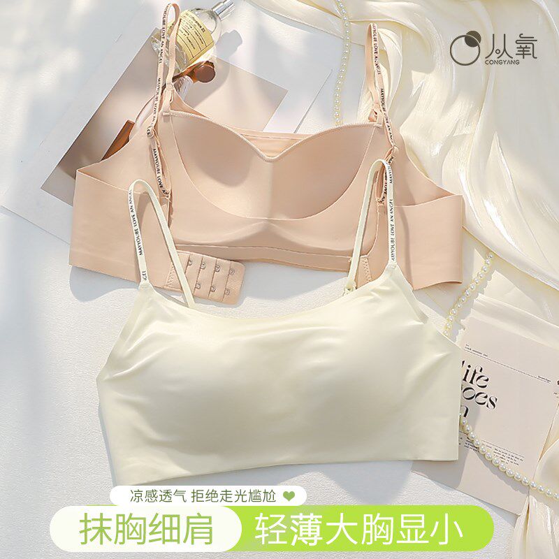 细肩带可外漏内衣女大胸显小抹胸B防走光薄款夏季无痕聚拢裹胸文