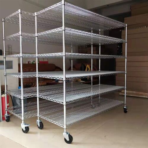 不锈钢货架防静电金属线网货架碳钢镀铬网架带轮子移动家用置物架
