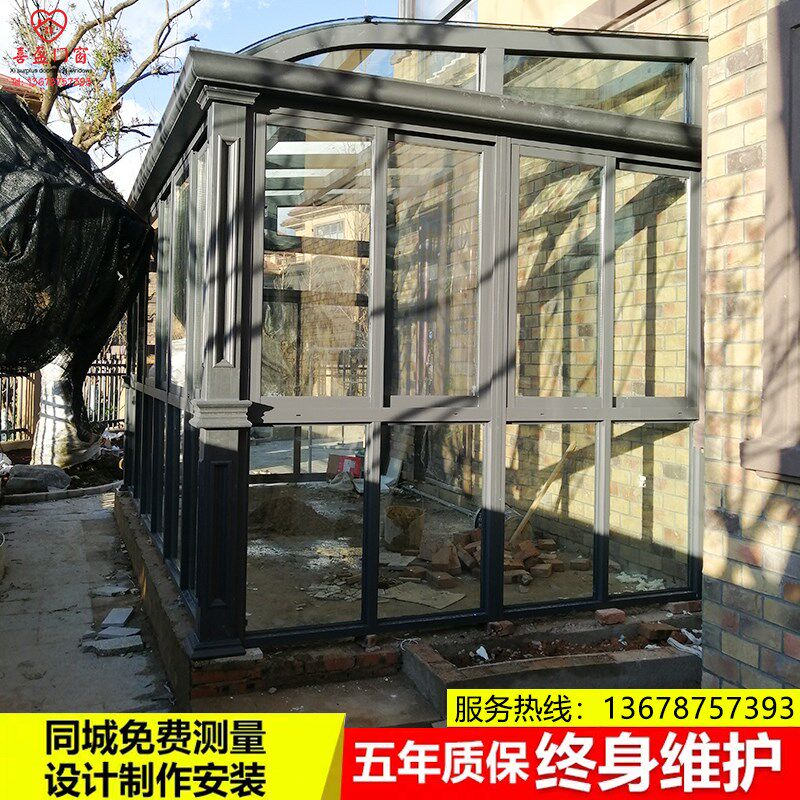 云南阳光房玻璃顶露台欧式阳光房罗马柱断桥铝钢结构Z钢架玻璃顶