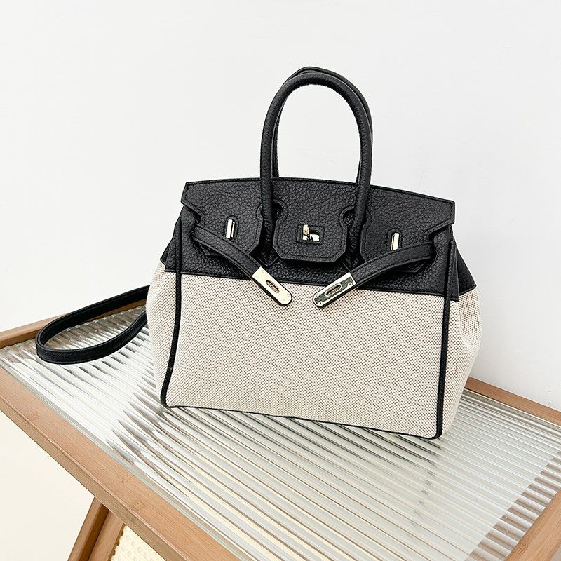 高级感小包包女士2025新款时z尚拼接帆布斜挎铂金包通勤手提铂金