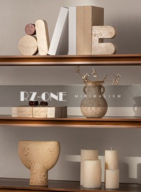 侘寂风客厅壁龛摆件网红民宿酒店样板间房间书架布置软装设计装饰