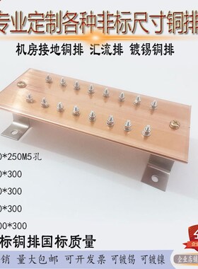 T2紫铜接地汇流排接地铜排接地母排等电位端子J铜排镀锡5*100*250