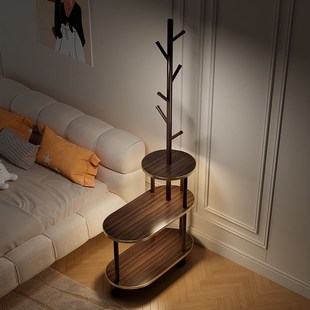 实木床头柜带灯衣帽架一体卧室床边收纳架置物架可移动边几小茶几