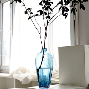 尾货现代简约绿色通透小玻璃花瓶酒柜客厅餐桌摆件样板间软装饰品