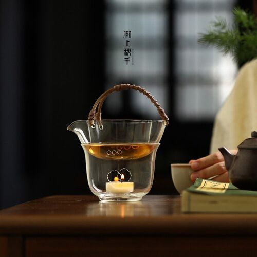 高硼硅玻璃藤编公道杯家用功夫茶具泡茶杯茶海烤茶V暖茶温茶器套