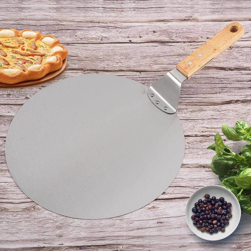 10铲寸木c柄大锈号圆形铲不钢披萨铲QFW蛋糕萨转移器大饼铲披12寸
