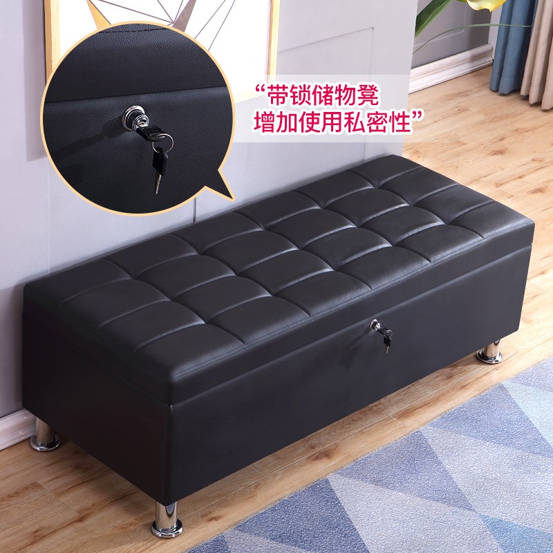 服装店休息储物凳皮革箱子带锁长条小沙发商店换S鞋凳娃娃收纳沙