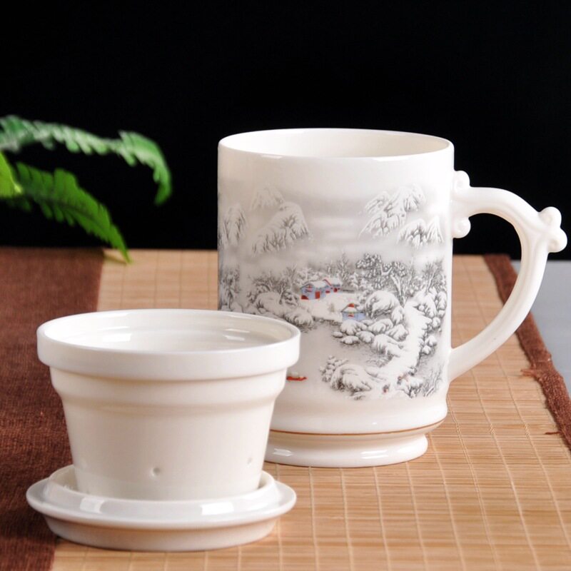 陶瓷茶杯过滤网大容量宽阔杯特大号马克杯茶漏杯个U人茶水分离杯