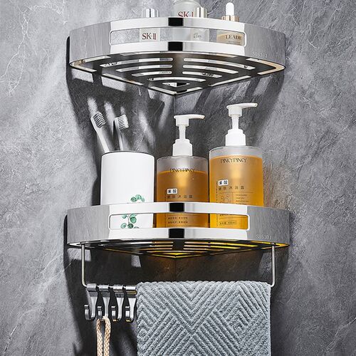 卫生间置物架免打孔不锈钢厨房转角架三角架浴室淋浴X房收纳三角