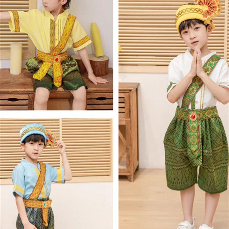 云南西双版纳h傣族民族服装男童新款夏季套装舞蹈表演服装