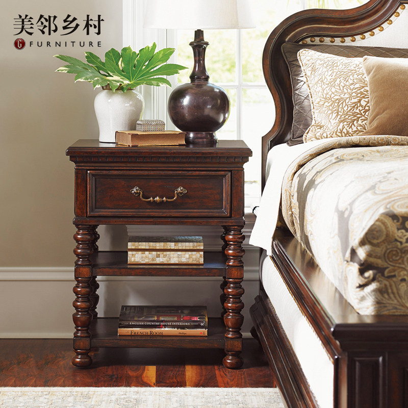 美式乡村仿古全实木单抽小户型床头柜欧式小茶桌小边几靠墙床边柜,住宅家具,床头柜,淘宝优惠券,粉丝福利购,淘宝优惠卷