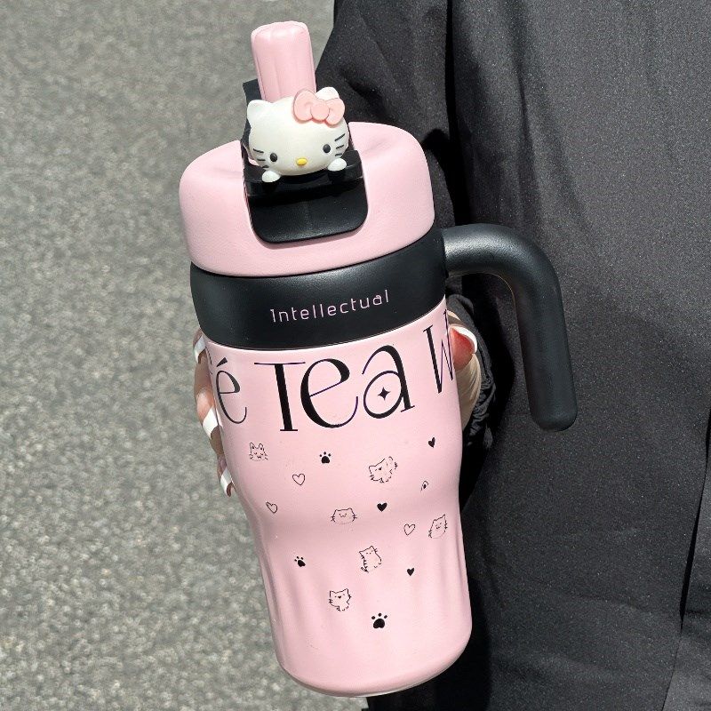 吸管保温杯保冷女士水杯咖啡杯带手柄吸管不锈钢网红双饮冰霸杯子