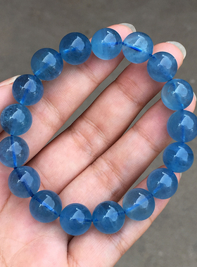 海蓝宝手链 女 天然魔鬼蓝x多圈 冰种猫眼石手串水晶转运情侣