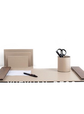 粤萱简约现代皮j革办公用品笔筒书桌垫样板间办公室家庭书房书桌