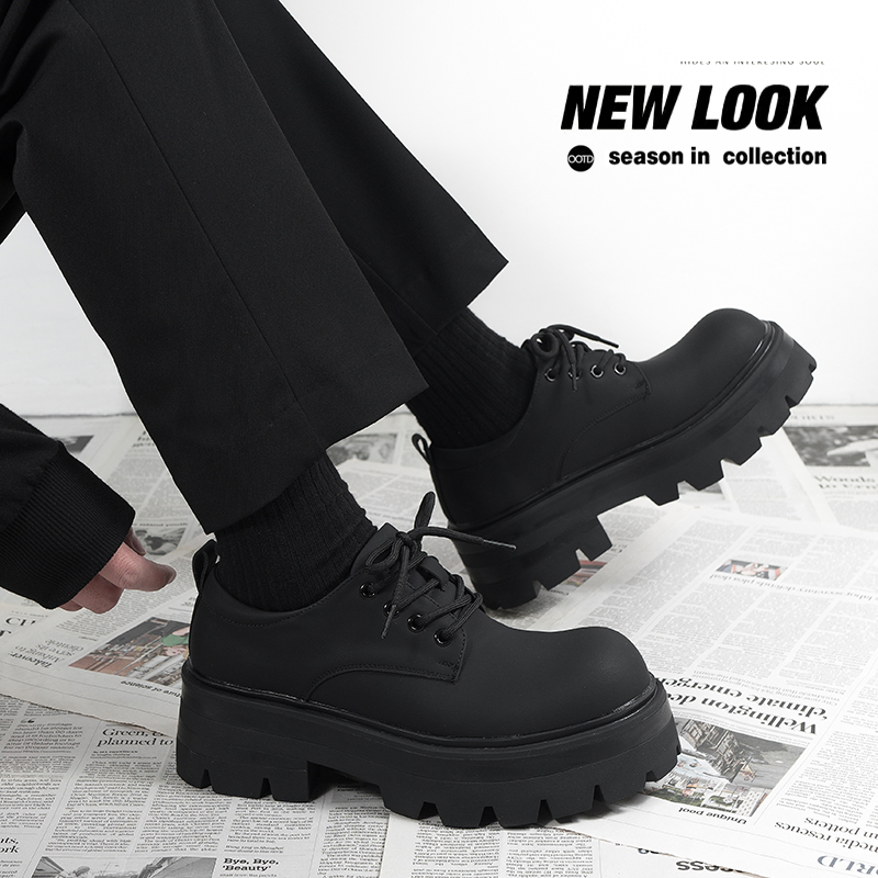 厚底增高鞋子德比鞋男款新款哑光高级感男士休闲黑色英伦风小皮鞋