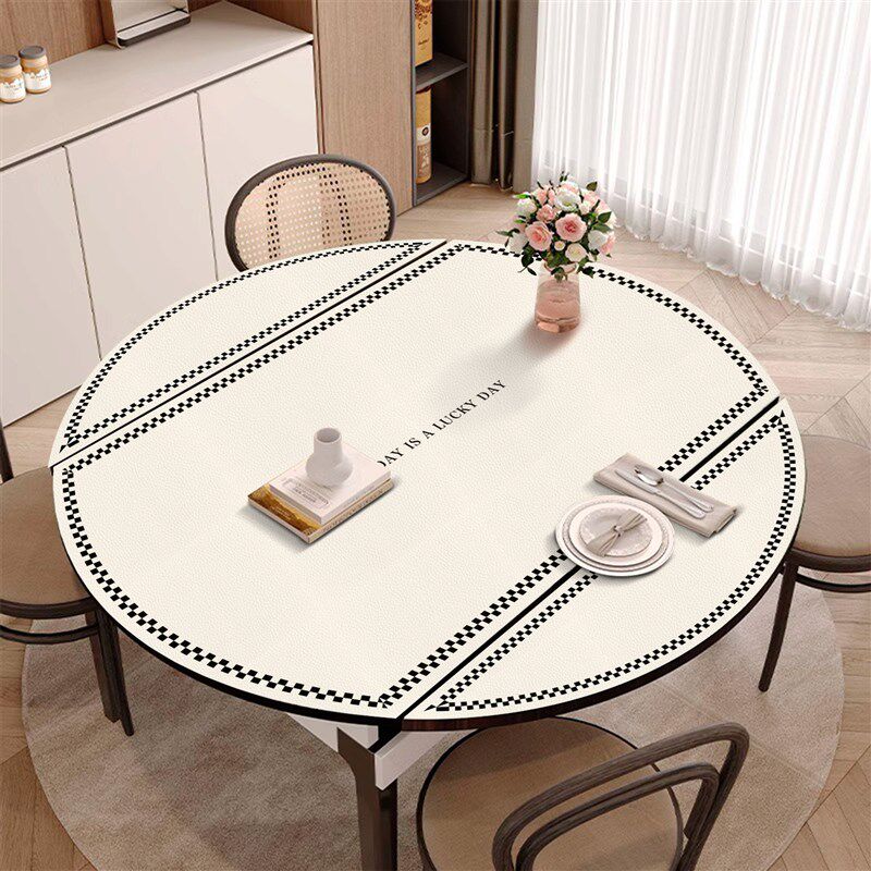 现代简约风折叠圆桌餐桌桌垫弧形椭圆形I桌布防水防油防烫茶几垫