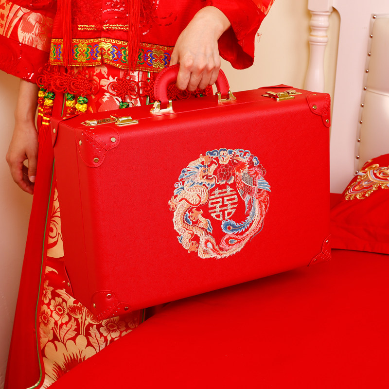 结婚订婚礼c金盒提亲红色箱子陪嫁用品箱聘金彩礼盒装钱大皮箱万