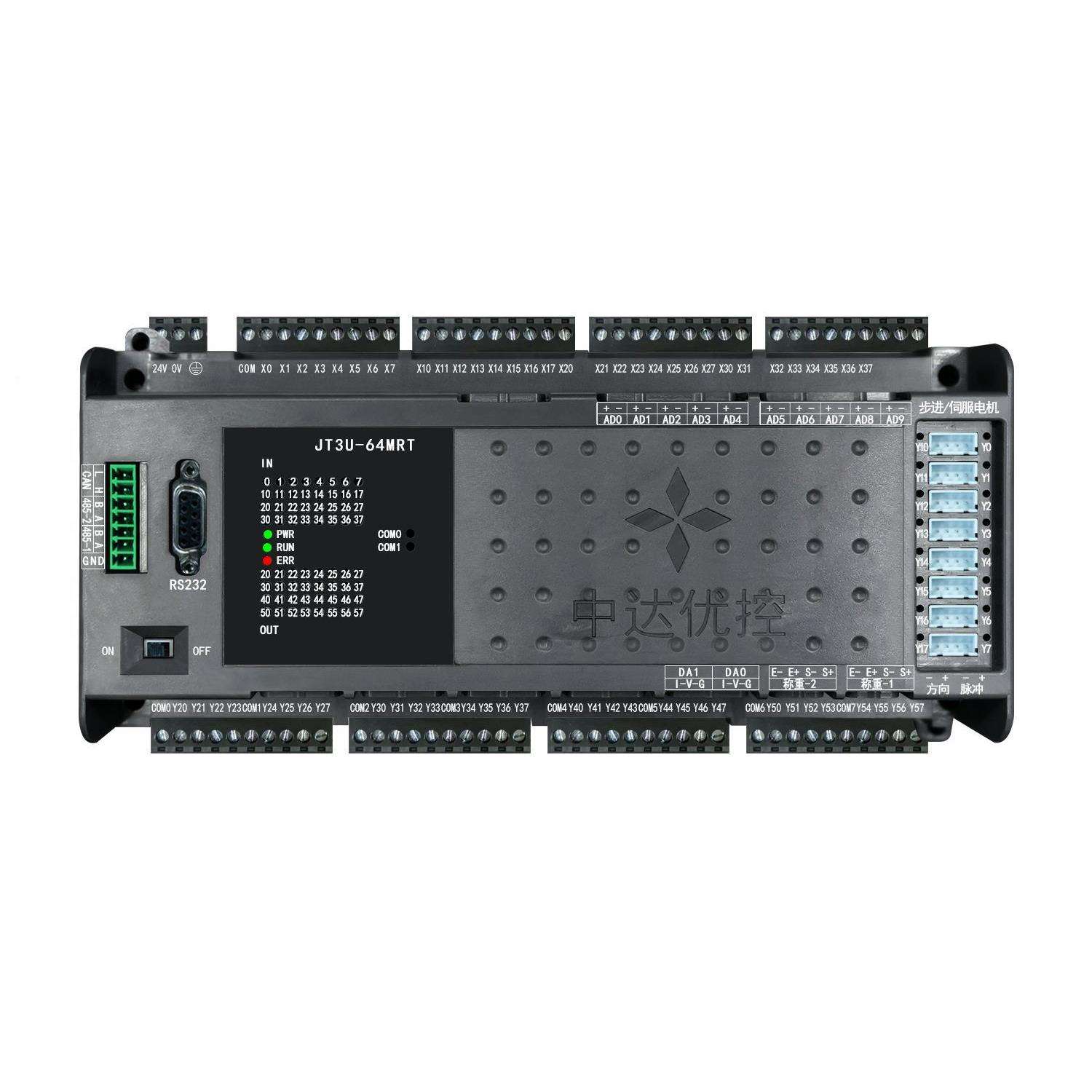 国产PLC 2路485 JT3U-64MRT-16MT-10AD-2DA 8轴 AD DA 温度