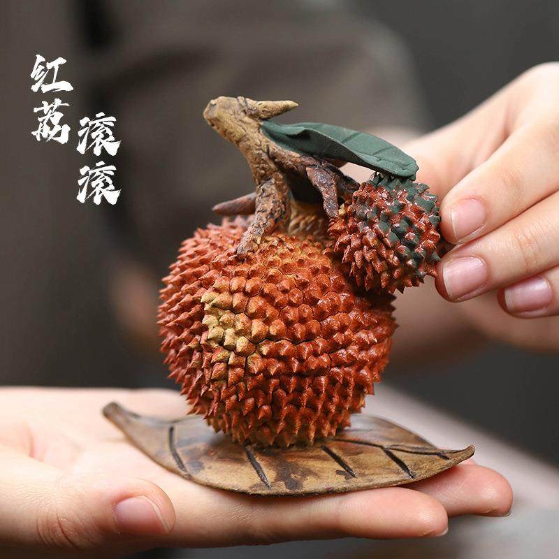 宜兴紫砂茶宠荔枝摆件新中式可养创意茶道客厅装饰工艺品大吉大利
