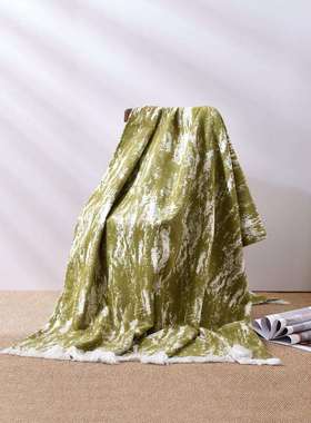 样房酒店民宿绿色床尾巾手工流苏搭巾床旗现代卧室床盖被沙发毯