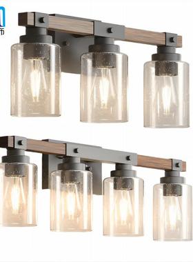 跨境亚马逊北美3灯农舍浴室灯具复古木纹浴室梳妆台灯Vanity Ligh