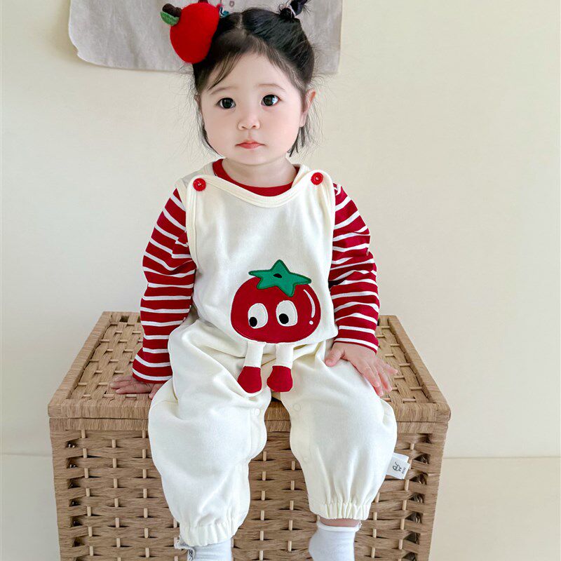 女宝宝韩版超萌秋季套装婴t儿可爱一岁女背带裤连体衣秋装两件套