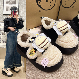 棉鞋女冬季魔术贴包跟保暖面包鞋学生加绒M加厚韩版网红低帮雪地
