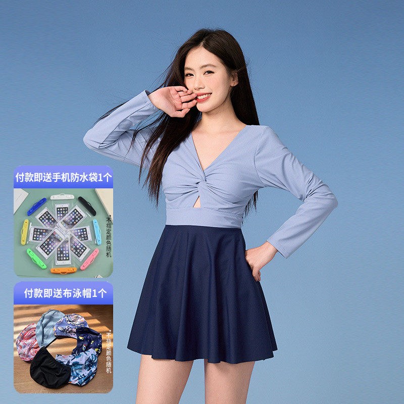 女温泉泳衣保守高级l感2025新款遮肚子微胖mm遮肉显瘦长袖游泳女