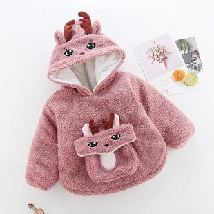 冬款男女宝宝夹棉加厚反穿衣1-2z-3-4岁小孩罩衣婴幼儿童外穿带帽