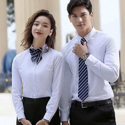 衬衫工作服e男女长袖职业装免烫抗皱正装商务4S店衬衣定制刺绣LOG