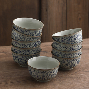 5英寸吃饭d碗中号釉下彩陶瓷米饭碗钵老式仿古高温青瓷碗护边加厚