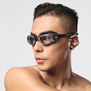 泳镜防水防雾高清护目镜男女平y光近视款 耳塞一体专业训练游泳装