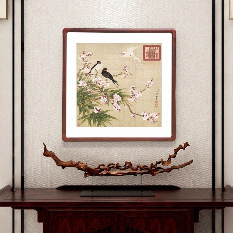 余稚国画花鸟字画现代中式客厅斗方形H餐厅酒店过道办公室工笔挂