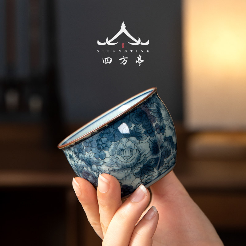 青花瓷茶盏杯子品茗杯主人杯w陶瓷功夫茶具茶杯套装单杯个人专用
