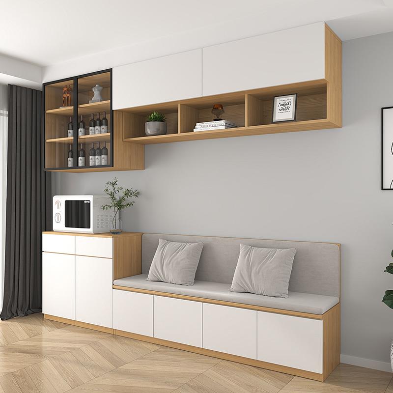 现代简约卡座布坐垫吧台座玻璃门储物卡座休闲凳餐边柜餐座可